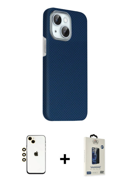 ieg™ iPhone 14 Kılıf Kozmos Klasik Prime - Siyah Bilvis Hayalet Cam Ekran Koruyucu + Gold Shine Kame