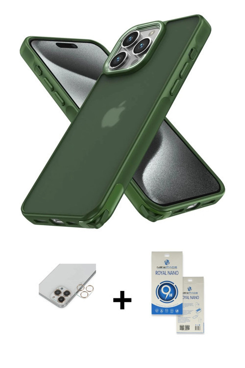 ieg™ iPhone 14 Pro Max Kılıf Atlas Form - Şeffaf Royal Nano Ekran Koruyucu + Gold Band Metal Kamera