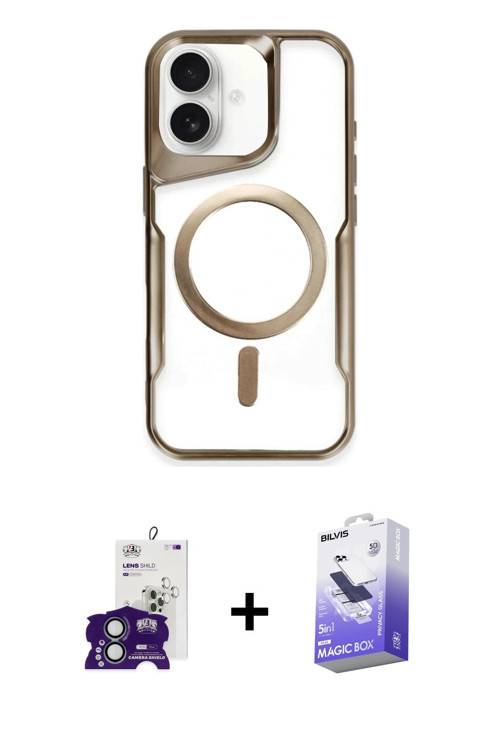 iPhone 16 Kılıf Yadigar Klasik Özel Seri - Siyah Bilvis 5in1 5D Magic Hayalet Cam Ekran Koruyuc