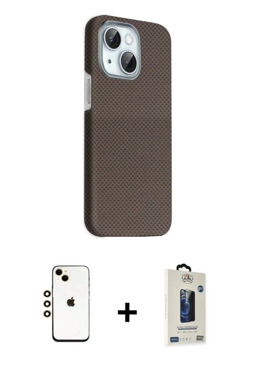 ieg™ iPhone 14 Kılıf Kozmos Klasik Prime - Siyah Bilvis Hayalet Cam Ekran Koruyucu + Gold Shine Kame