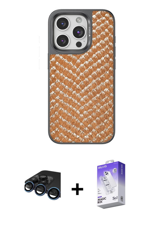 ieg™ iPhone 15 Pro Kılıf Vadi Özel Seri - Siyah Bilvis 5in1 3D Magic Cam Ekran Koruyucu + Lacivert R