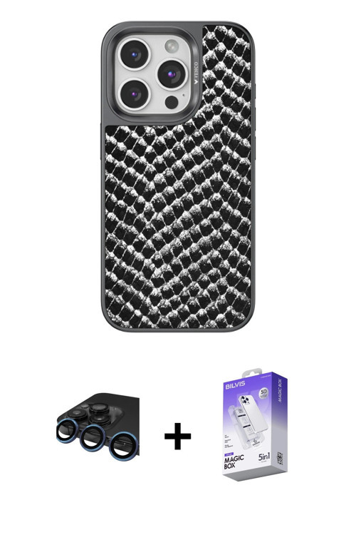 ieg™ iPhone 15 Pro Kılıf Vadi Özel Seri - Siyah Bilvis 5in1 3D Magic Cam Ekran Koruyucu + Lacivert R