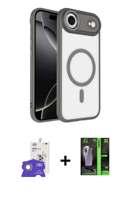ieg™ iPhone 17 Air Kılıf Kıvılcım Prime - Şeffaf 360 Full Body Arka Koruyucu + Gümüş Bilvis Titan Ka