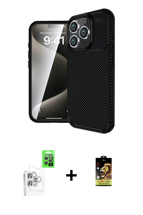 ieg™ iPhone 16 Pro Max Kılıf Eksen Form Prime - Siyah Buffer Cam Ekran Koruyucu + Beyaz Raze Metal K