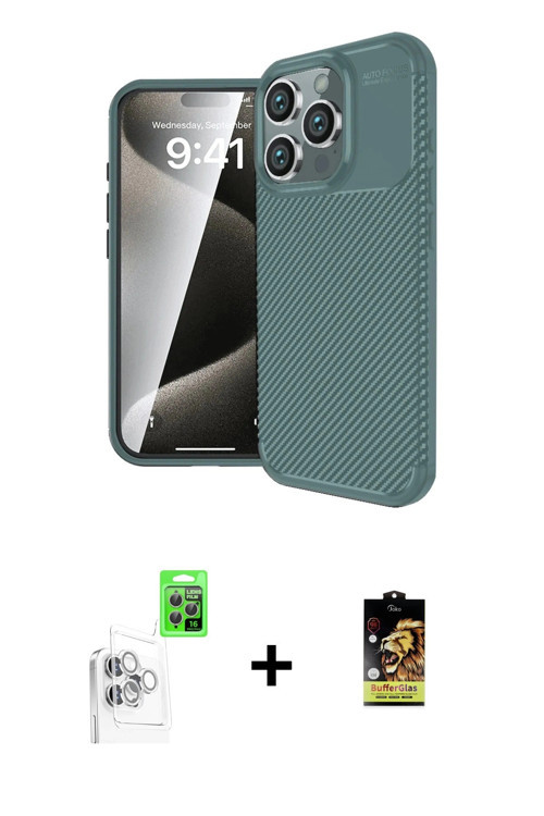 ieg™ iPhone 16 Pro Max Kılıf Eksen Form Prime - Siyah Buffer Cam Ekran Koruyucu + Beyaz Raze Metal K