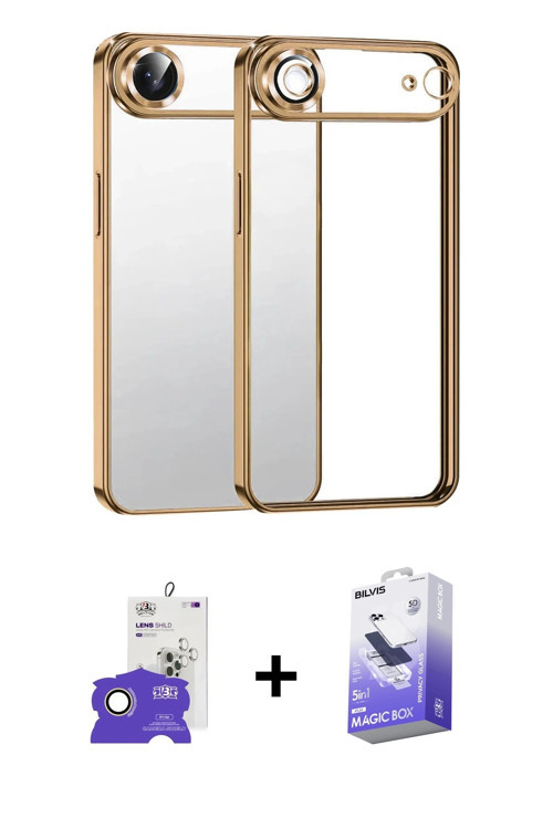 ieg™ iPhone 17 Air Kılıf Vadi Minimal - Siyah Bilvis 5in1 5D Magic Hayalet Cam Ekran Koruyucu + Gold