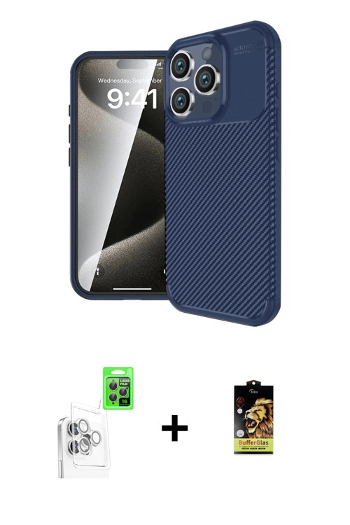 ieg™ iPhone 16 Pro Max Kılıf Eksen Form Prime - Siyah Buffer Cam Ekran Koruyucu + Beyaz Raze Metal K