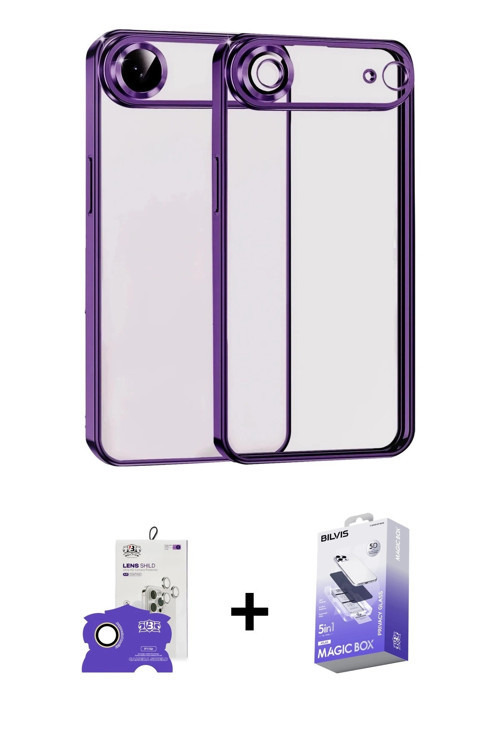 ieg™ iPhone 17 Air Kılıf Vadi Minimal - Siyah Bilvis 5in1 5D Magic Hayalet Cam Ekran Koruyucu + Gold