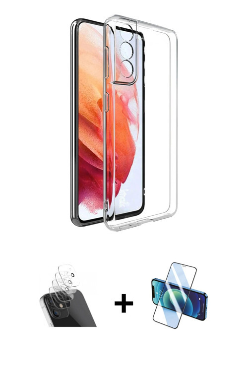 ieg™ Galaxy S22 Plus Kılıf Zirve Doku - Siyah 3D Antistatik Seramik Nano Ekran Koruyucu + Şeffaf Kam