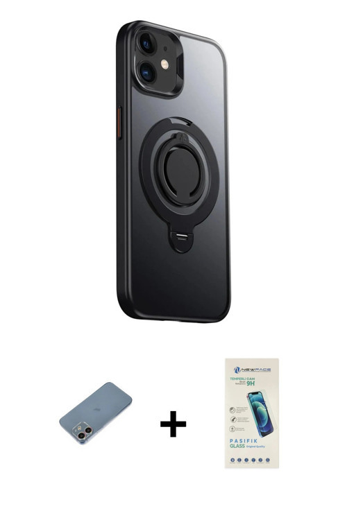 ieg™ iPhone 12 Kılıf Zirve Çizgi Prime - Şeffaf Pasifik Cam Ekran Koruyucu + Gökkuşağı Shine Kamera