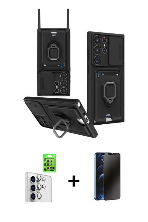 ieg™ Galaxy S25 Ultra Kılıf Vadi Form Prime - Siyah 3D Antistatik Hayalet Cam Ekran Koruyucu + Gümüş