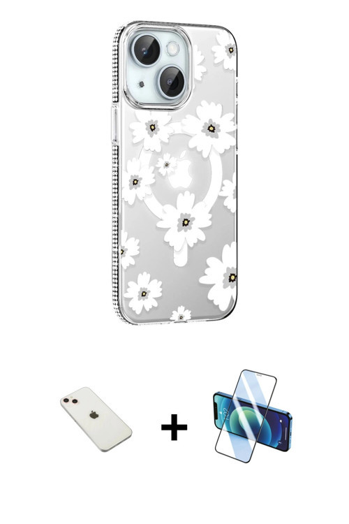 ieg™ iPhone 14 Kılıf Yörünge Işık Prime - Siyah 3D Antistatik Cam Ekran Koruyucu + Pembe Diamond Kam