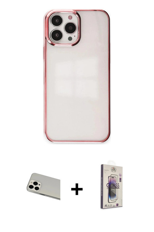ieg™ iPhone 13 Pro Max Kılıf Doruk Doku Prime - Siyah Bilvis 3D Cam Ekran Koruyucu + Beyaz Rainbow K