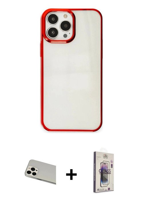 ieg™ iPhone 13 Pro Max Kılıf Doruk Doku Prime - Siyah Bilvis 3D Cam Ekran Koruyucu + Beyaz Rainbow K