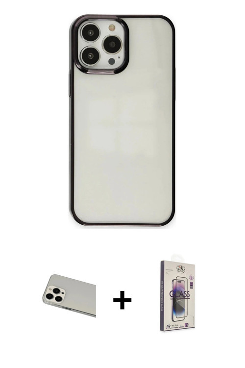 ieg™ iPhone 13 Pro Max Kılıf Doruk Doku Prime - Siyah Bilvis 3D Cam Ekran Koruyucu + Beyaz Rainbow K