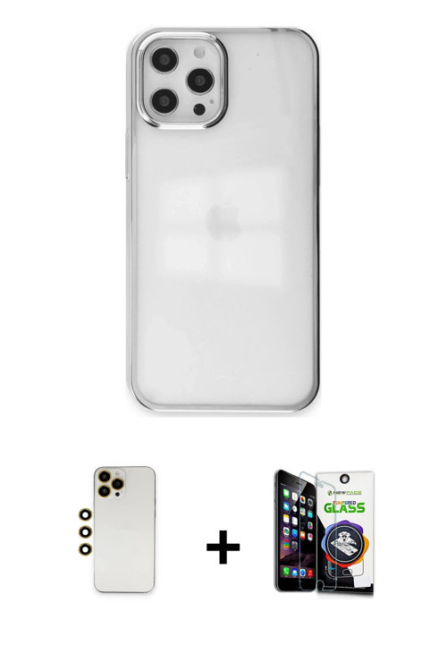 ieg™ iPhone 12 Pro Max Kılıf Doruk Doku Prime - Şeffaf Temperli Cam Ekran Koruyucu + Gold Shine Kame