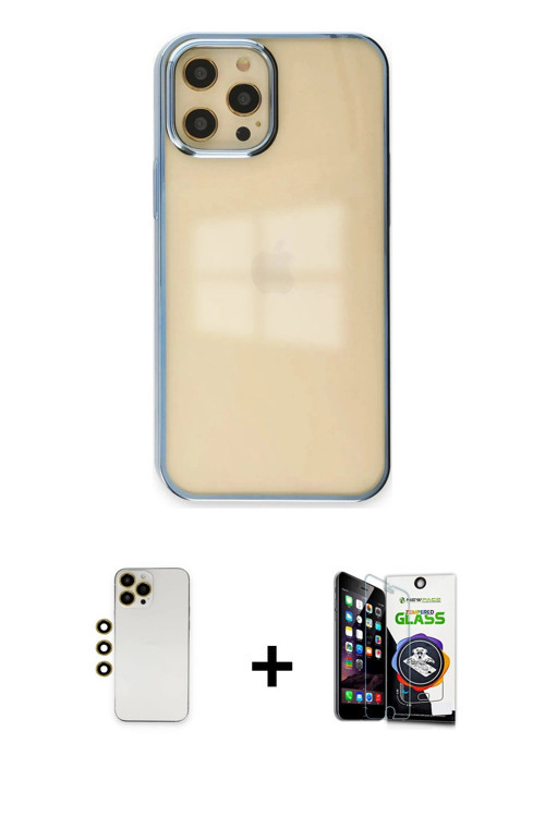 ieg™ iPhone 12 Pro Max Kılıf Doruk Doku Prime - Şeffaf Temperli Cam Ekran Koruyucu + Gold Shine Kame