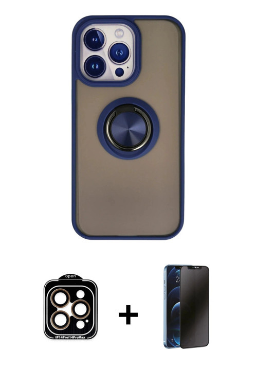 ieg™ iPhone 15 Pro Max Kılıf Yörünge Çizgi - Siyah 3D Antistatik Hayalet Cam Ekran Koruyucu + Turunc