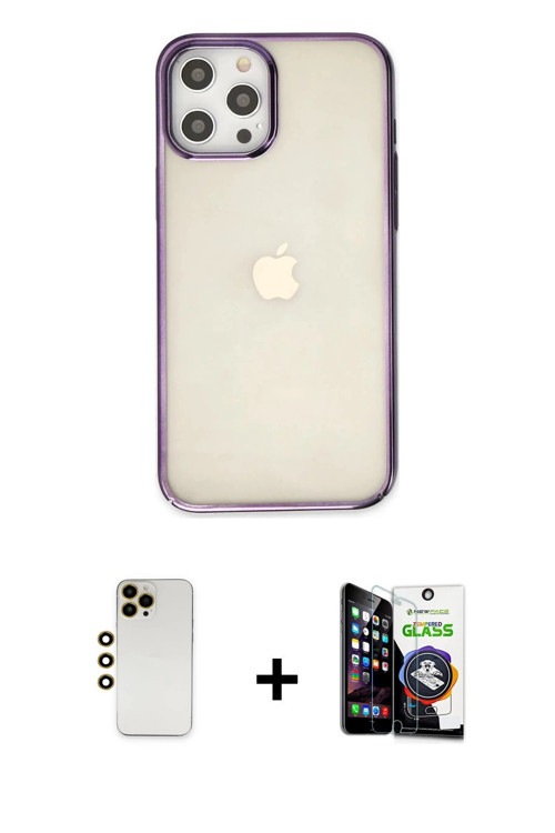 ieg™ iPhone 12 Pro Max Kılıf Doruk Doku Prime - Şeffaf Temperli Cam Ekran Koruyucu + Gold Shine Kame