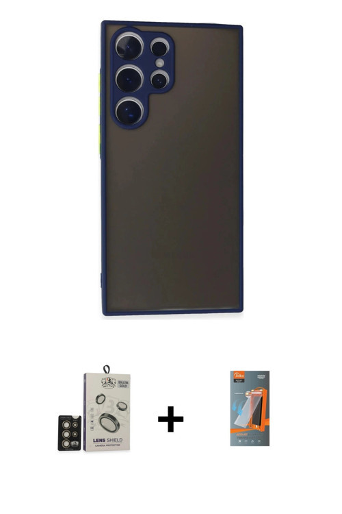 ieg™ Galaxy S24 Ultra Kılıf Ahenk Çizgi Serisi - Siyah AutoKit 5in1 Fiber Hayalet Polymer Nano Ekran