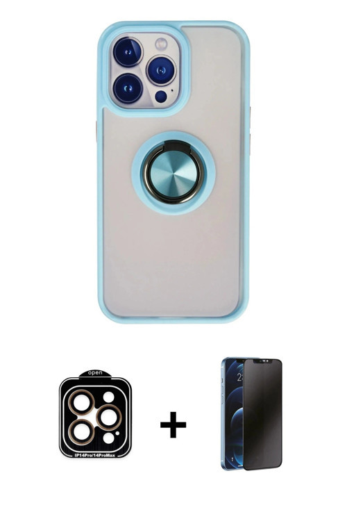 ieg™ iPhone 15 Pro Max Kılıf Yörünge Çizgi - Siyah 3D Antistatik Hayalet Cam Ekran Koruyucu + Turunc