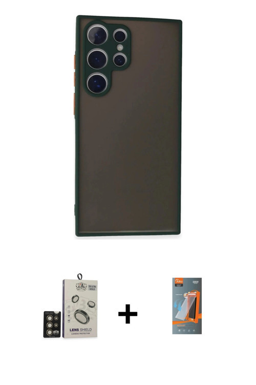 ieg™ Galaxy S24 Ultra Kılıf Ahenk Çizgi Serisi - Siyah AutoKit 5in1 Fiber Hayalet Polymer Nano Ekran