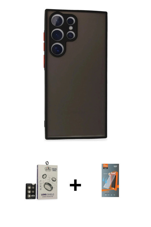 ieg™ Galaxy S24 Ultra Kılıf Ahenk Çizgi Serisi - Siyah AutoKit 5in1 Fiber Hayalet Polymer Nano Ekran
