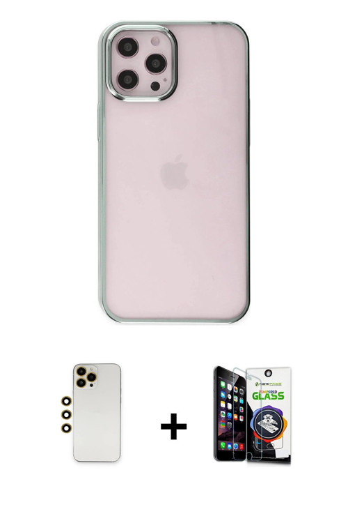 ieg™ iPhone 12 Pro Max Kılıf Doruk Doku Prime - Şeffaf Temperli Cam Ekran Koruyucu + Gold Shine Kame