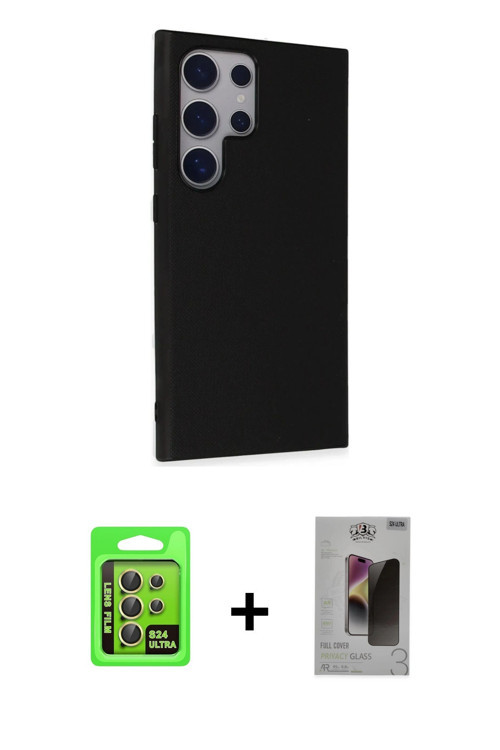 ieg™ Galaxy S24 Ultra Kılıf Akış Asil Koleksiyonu - Siyah Bilvis Hayalet Cam Ekran Koruyucu + Sarı R