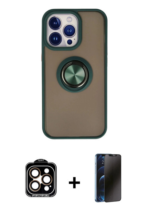 ieg™ iPhone 15 Pro Max Kılıf Yörünge Çizgi - Siyah 3D Antistatik Hayalet Cam Ekran Koruyucu + Turunc