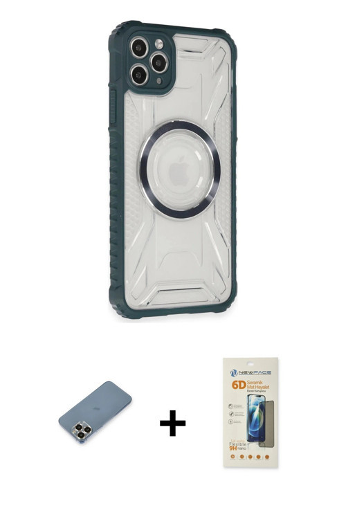 ieg™ iPhone 11 Pro Max Kılıf Kutup Modern - Siyah 6D Mat Seramik Hayalet Nano Ekran Koruyucu + Gold