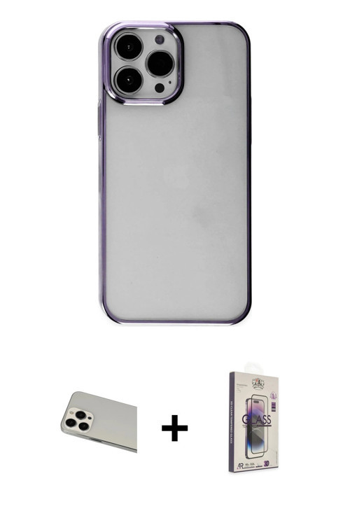 ieg™ iPhone 13 Pro Max Kılıf Doruk Doku Prime - Siyah Bilvis 3D Cam Ekran Koruyucu + Beyaz Rainbow K