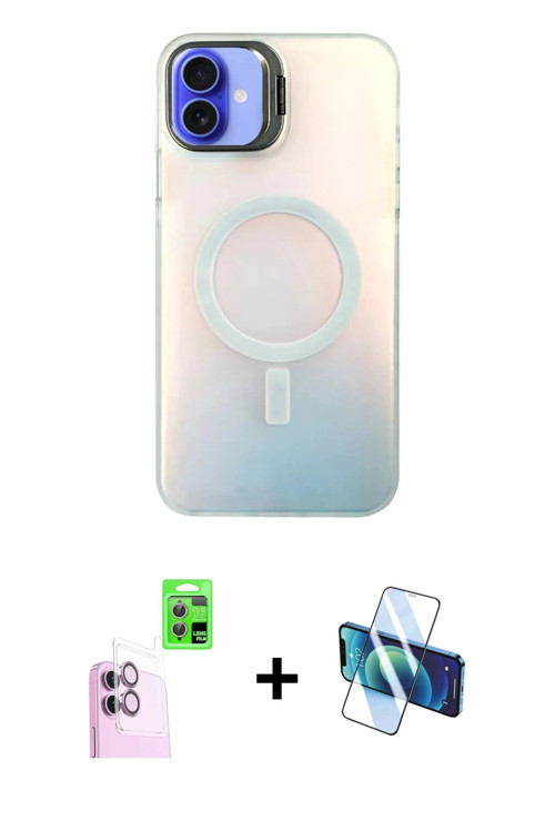 ieg™ iPhone 16 Plus Kılıf Doruk Klasik Prime - Siyah 3D Antistatik Cam Ekran Koruyucu + Pembe Raze M