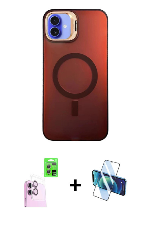 ieg™ iPhone 16 Plus Kılıf Doruk Klasik Prime - Siyah 3D Antistatik Cam Ekran Koruyucu + Pembe Raze M