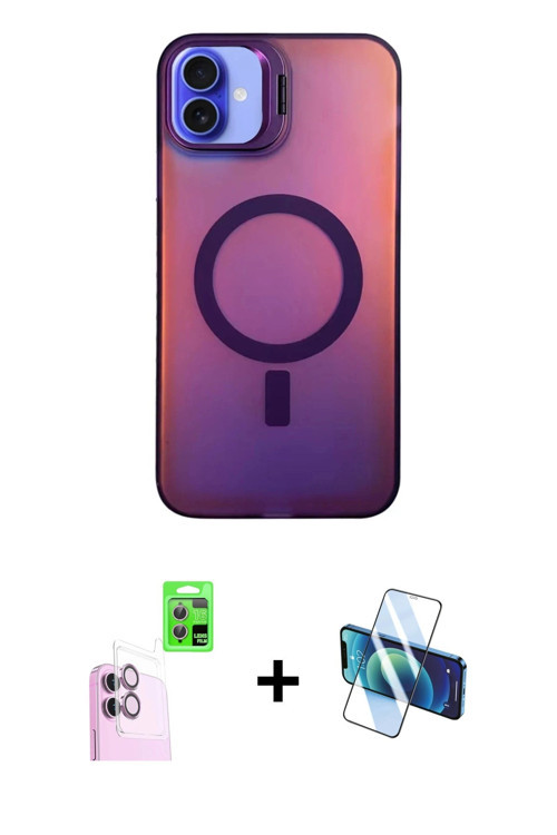 ieg™ iPhone 16 Plus Kılıf Doruk Klasik Prime - Siyah 3D Antistatik Cam Ekran Koruyucu + Pembe Raze M
