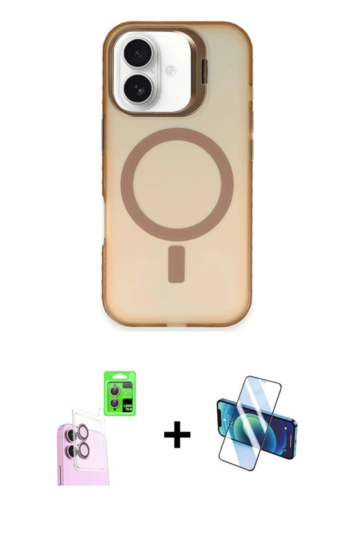 ieg™ iPhone 16 Plus Kılıf Doruk Klasik Prime - Siyah 3D Antistatik Cam Ekran Koruyucu + Pembe Raze M