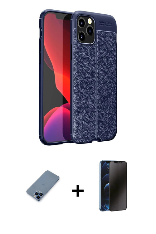 ieg™ iPhone 12 Pro Kılıf Doruk Klasik Özel Seri - Siyah 3D Antistatik Hayalet Cam Ekran Koruyucu + M