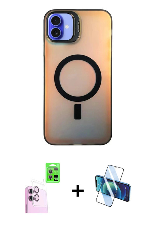 ieg™ iPhone 16 Plus Kılıf Doruk Klasik Prime - Siyah 3D Antistatik Cam Ekran Koruyucu + Pembe Raze M