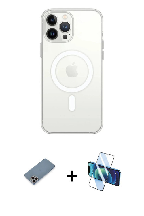 ieg™ iPhone 13 Pro Max Kılıf Ahenk Yansıma Prime - Siyah 3D Antistatik Cam Ekran Koruyucu + Mor Meta