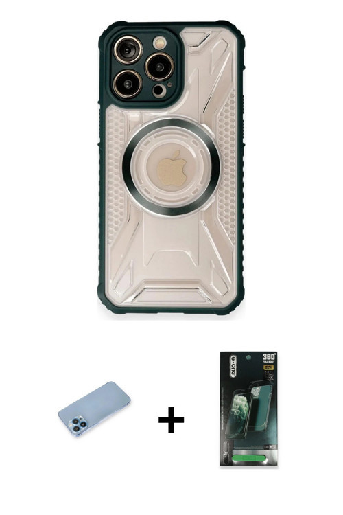 ieg™ iPhone 12 Pro Max Kılıf Kutup Modern - Şeffaf 360 Full Body Arka Koruyucu + Mavi Shine Kamera L