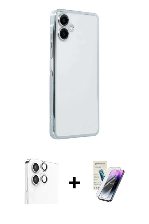 ieg™ Galaxy A06 Kılıf Vadi Minimal - Şeffaf Pasifik Cam Ekran Koruyucu + Gümüş Raze Metal Kamera Len