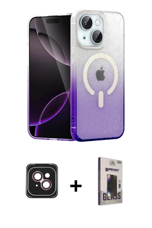 ieg™ iPhone 14 Kılıf Eksen Minimal Özel Seri - Siyah Bilvis Hayalet Cam Ekran Koruyucu + Pembe PVD M