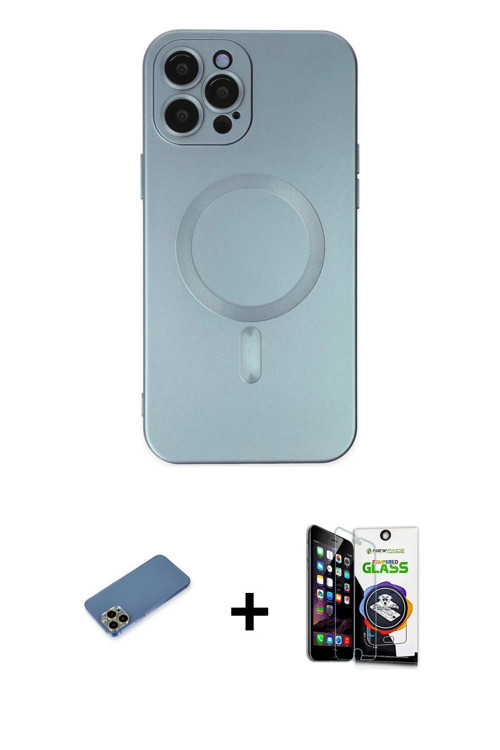 ieg™ iPhone 12 Pro Max Kılıf Akış Minimal Özel Seri - Şeffaf Temperli Cam Ekran Koruyucu + Gold Shin