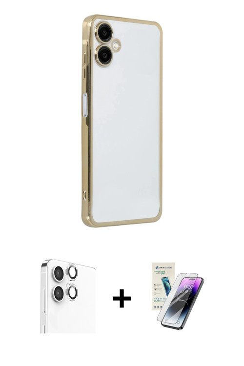 ieg™ Galaxy A06 Kılıf Vadi Minimal - Şeffaf Pasifik Cam Ekran Koruyucu + Gümüş Raze Metal Kamera Len