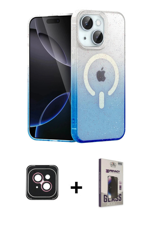 ieg™ iPhone 14 Kılıf Eksen Minimal Özel Seri - Siyah Bilvis Hayalet Cam Ekran Koruyucu + Pembe PVD M