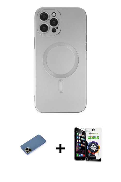 ieg™ iPhone 12 Pro Max Kılıf Akış Minimal Özel Seri - Şeffaf Temperli Cam Ekran Koruyucu + Gold Shin