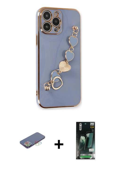 ieg™ iPhone 13 Pro Kılıf Nova Işık Prime - Şeffaf 360 Full Body Arka Koruyucu + Mavi Renkli Kamera L