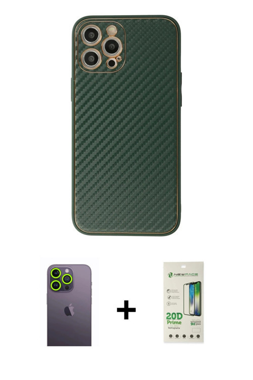 ieg™ iPhone 12 Pro Max Kılıf Ahenk Işık - Siyah 20D Premium Cam Ekran Koruyucu + Yeşil Neon Fosforlu