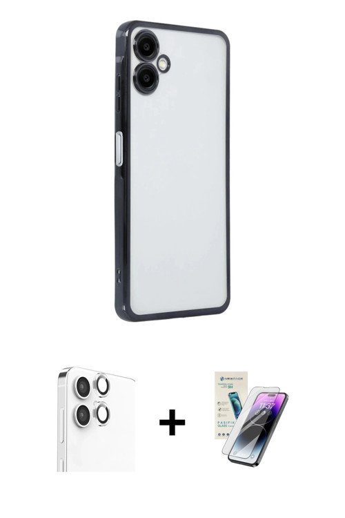 ieg™ Galaxy A06 Kılıf Vadi Minimal - Şeffaf Pasifik Cam Ekran Koruyucu + Gümüş Raze Metal Kamera Len