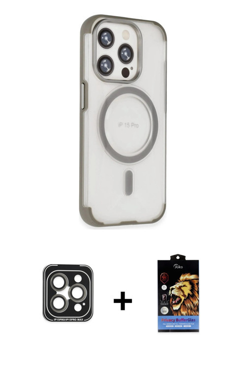ieg™ iPhone 15 Pro Max Kılıf Eksen Klasik Koleksiyonu - Siyah Buffer Hayalet Cam Ekran Koruyucu + Gr